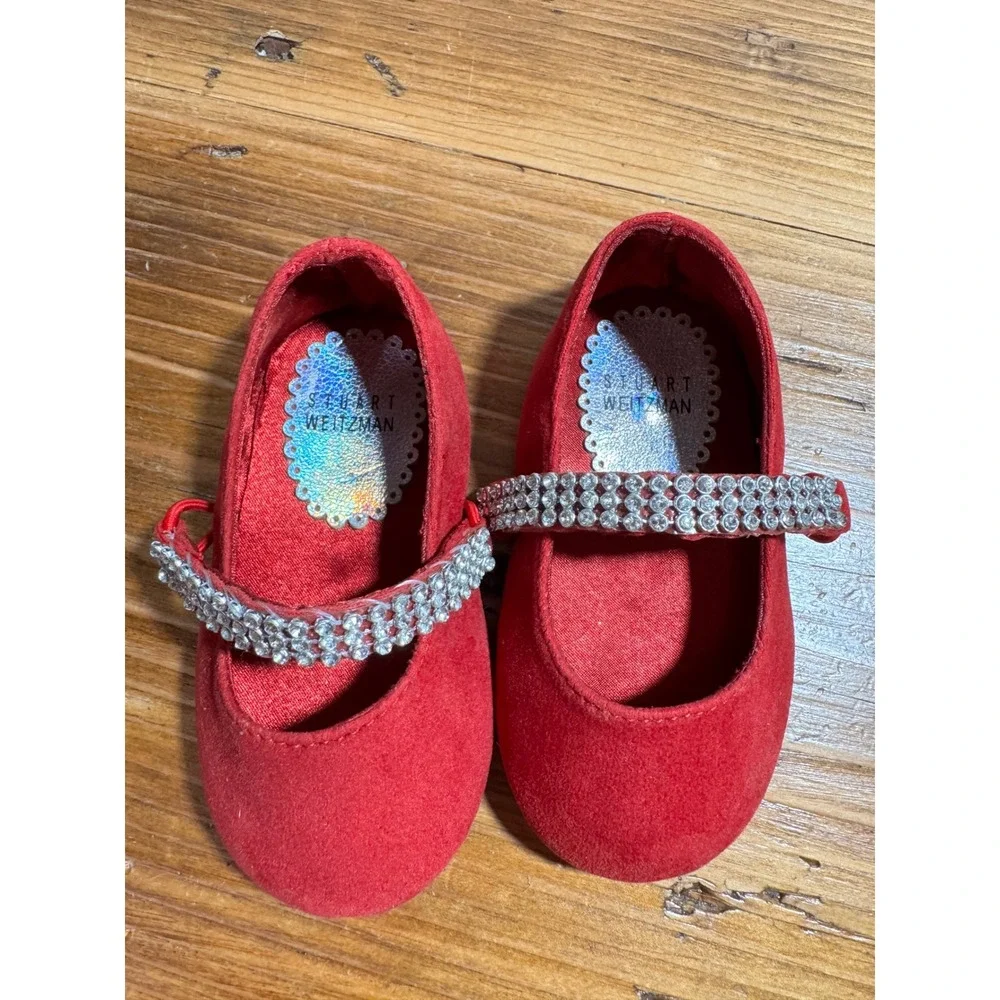Stuart Weitzman Sugar Ballerina Baby Size 3 Dark Red Rhinestone Mary Jane Flats